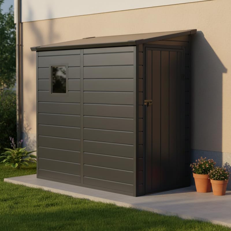Jôbu - Abri de jardin adossé résine 2,09m², porte verrouillable, fenêtre, acier galvanisé