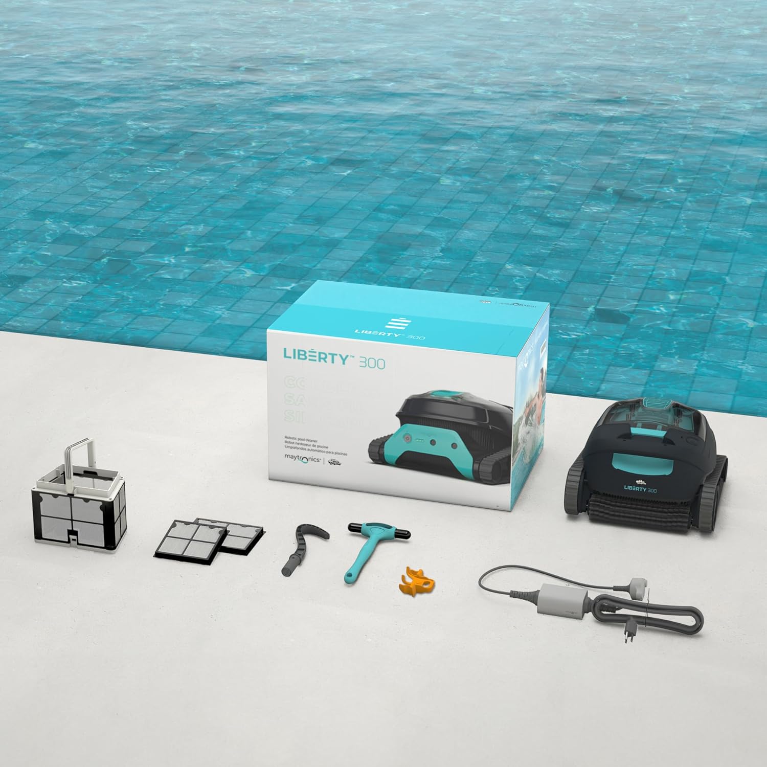 Dolphin Liberty 300 Robot Piscine sans Fil, Robot Piscine Fond et Parois, Ligne d'eau, Mode Éco, Système de Filtration Ultra-Fine, 150Min d'Autonomie, Sélecteur de Cycle, pour Piscines Jusqu’à 10 m