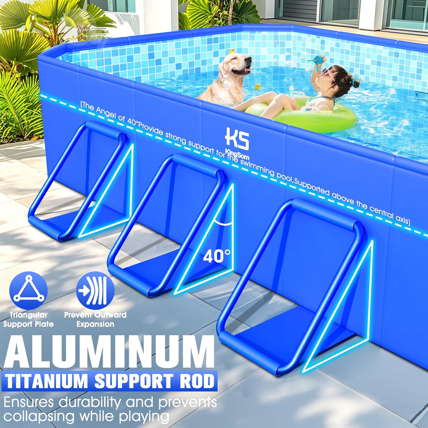 KingSom Piscine Tubulaire rectangulaire,Piscine hors Sol rectangulaire,Surdimensionné et Épaissi,Piscine Metal Frame Piscine Tubulaire,Facile à Ranger,Piscine Pliable,Piscine Adulte, 300 x 185 x 51 cm