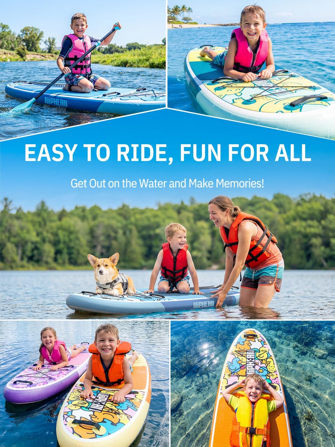 Niphean Paddle Gonflable Adulte avec Tous Les Accessoires, 320cm Planches de Stand Up Paddle Gonflables pour Tous Les Niveaux, Sup avec Capacité 200 kg pour 2 Personnes, Paddle Gonflable avec Siège