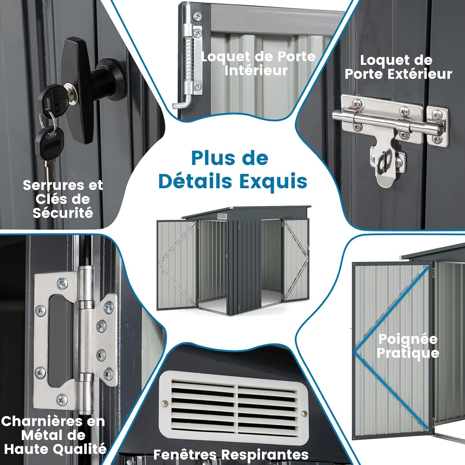 GOPLUS - abri de jardin métal - 238x119x187cm - porte, aérations, toit pente, gris