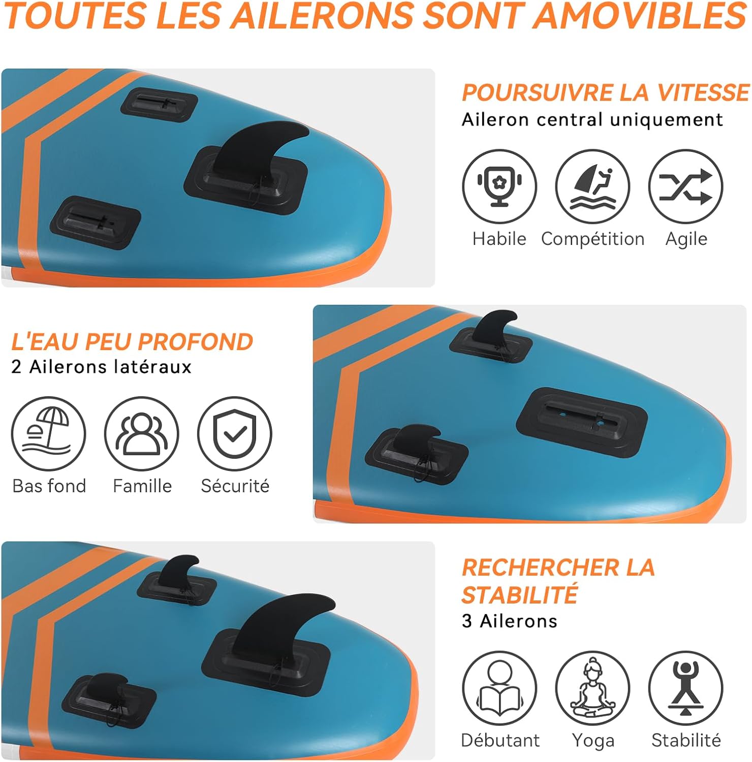 YU YUSING - Paddle gonflable adulte - 320/335cm - 2 personnes, siège kayak, pagaie alu, caméra, pompe, 150kg