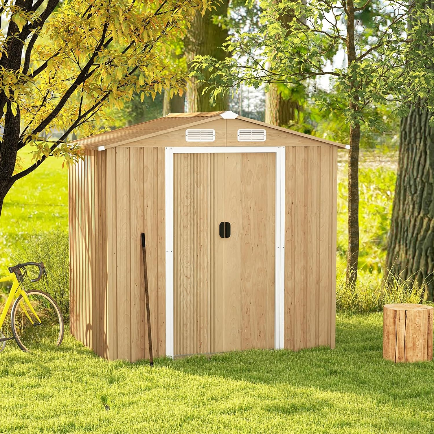 HOMASIS - Abri de jardin métal, 196x142x186cm, portes coulissantes, fenêtres, serrure
