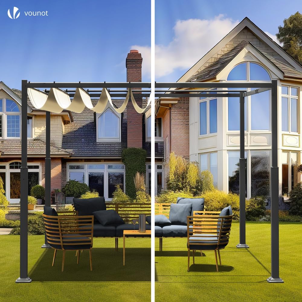 VOUNOT - pergola rétractable 3x3m - métal polyester HD - beige foncé