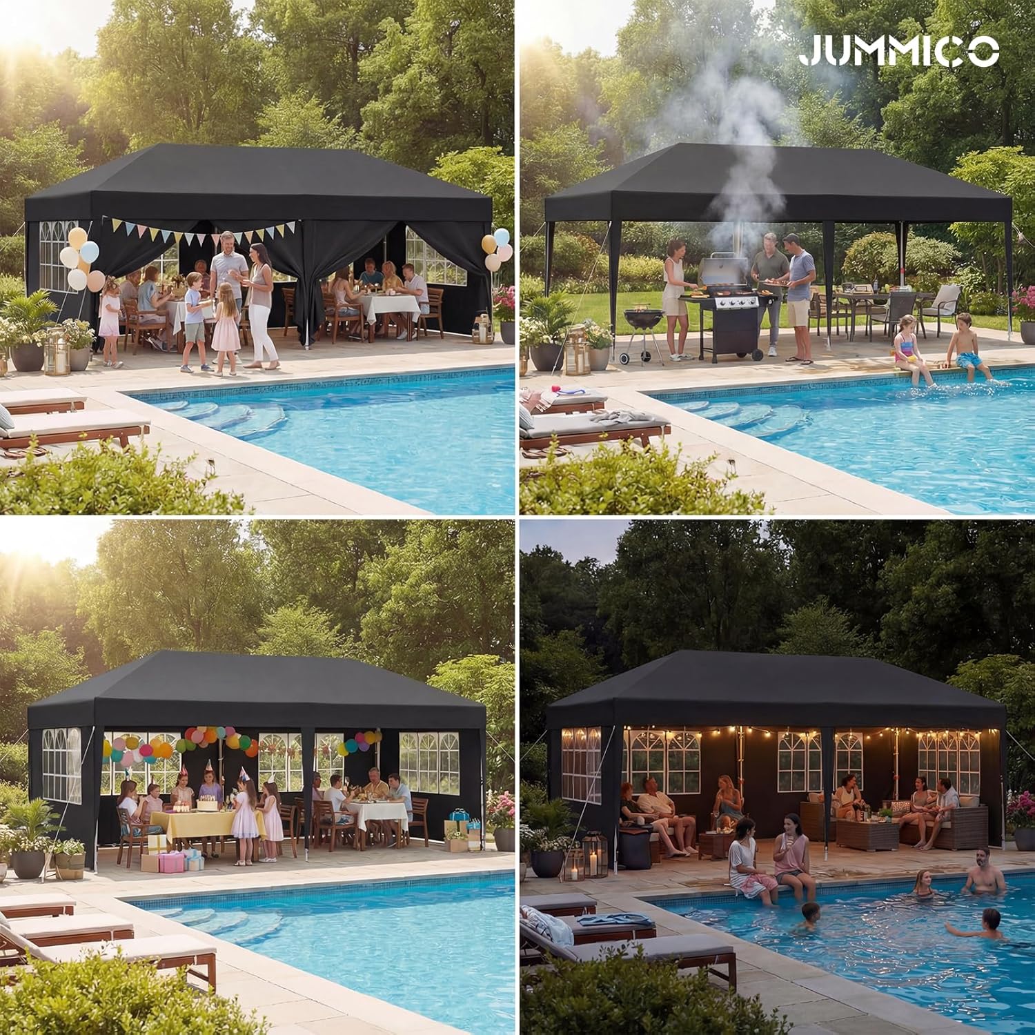 JUMMICO - Pavillon pliable série rapide - 3x6m - montage 5min, hauteur réglable, imperméable