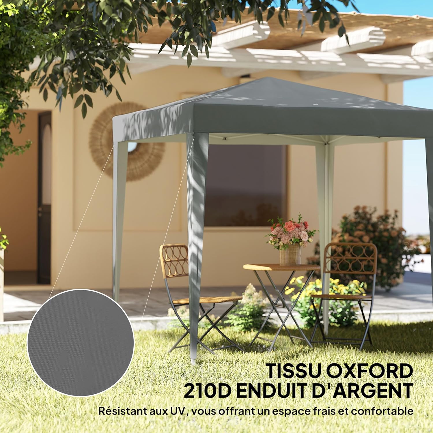 Outsunny Tonnelle de Jardin extérieure 2 x 2 m, tonnelle Pliante Pop-up, réglable en Hauteur, Protection UV, Cadre en Acier, 4 côtés Amovibles, pour Camping, Festival, Plage, Sac de Transport, Gris