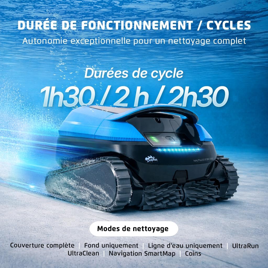 Dolphin - Nautilus EON - piscines jusqu’à 15 m - robot piscine sans fil, fond/parois/ligne d’eau, filtration fine, app, 