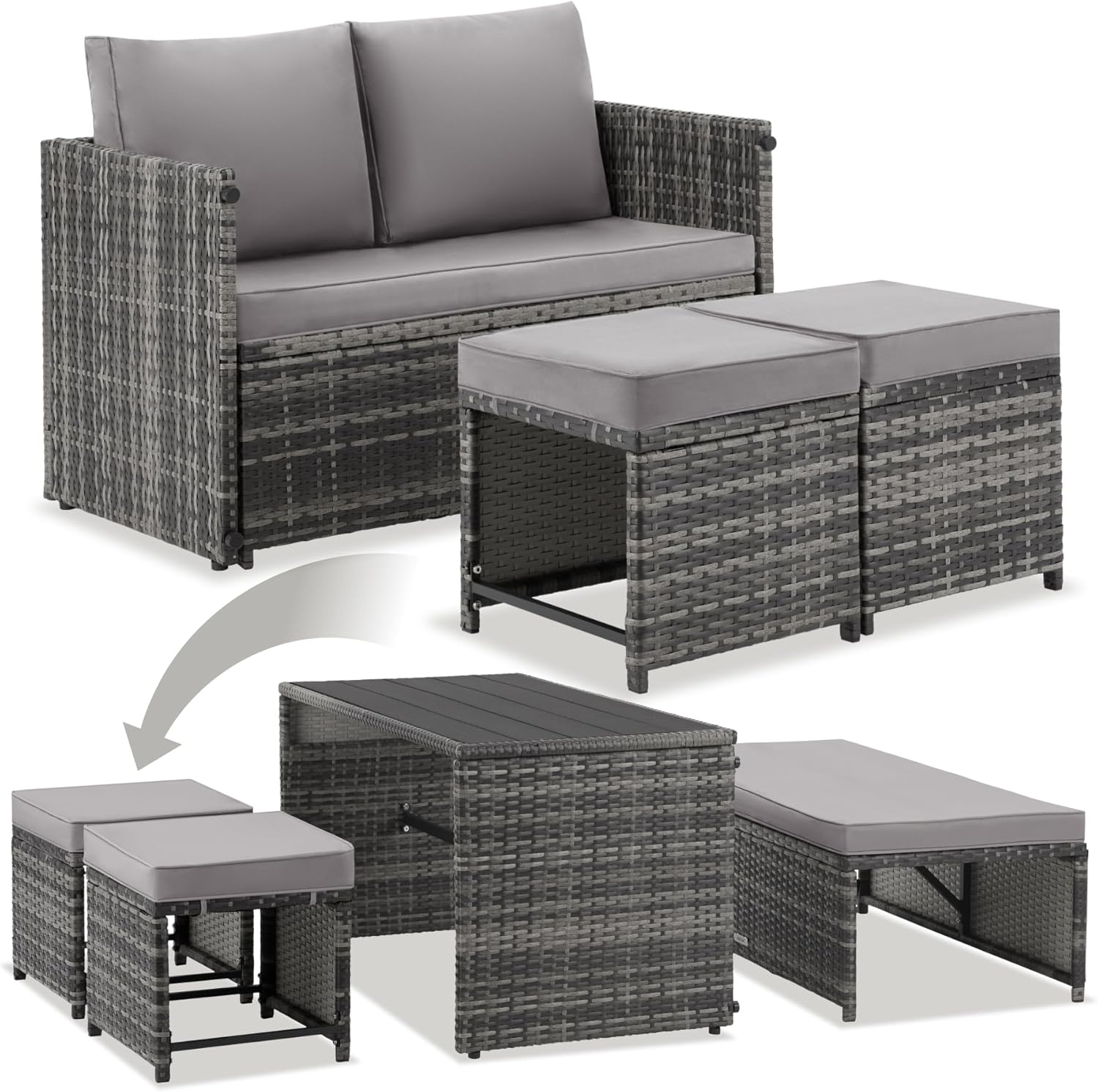 tectake - Salon de jardin 2en1 modulable 4 places - encastrable