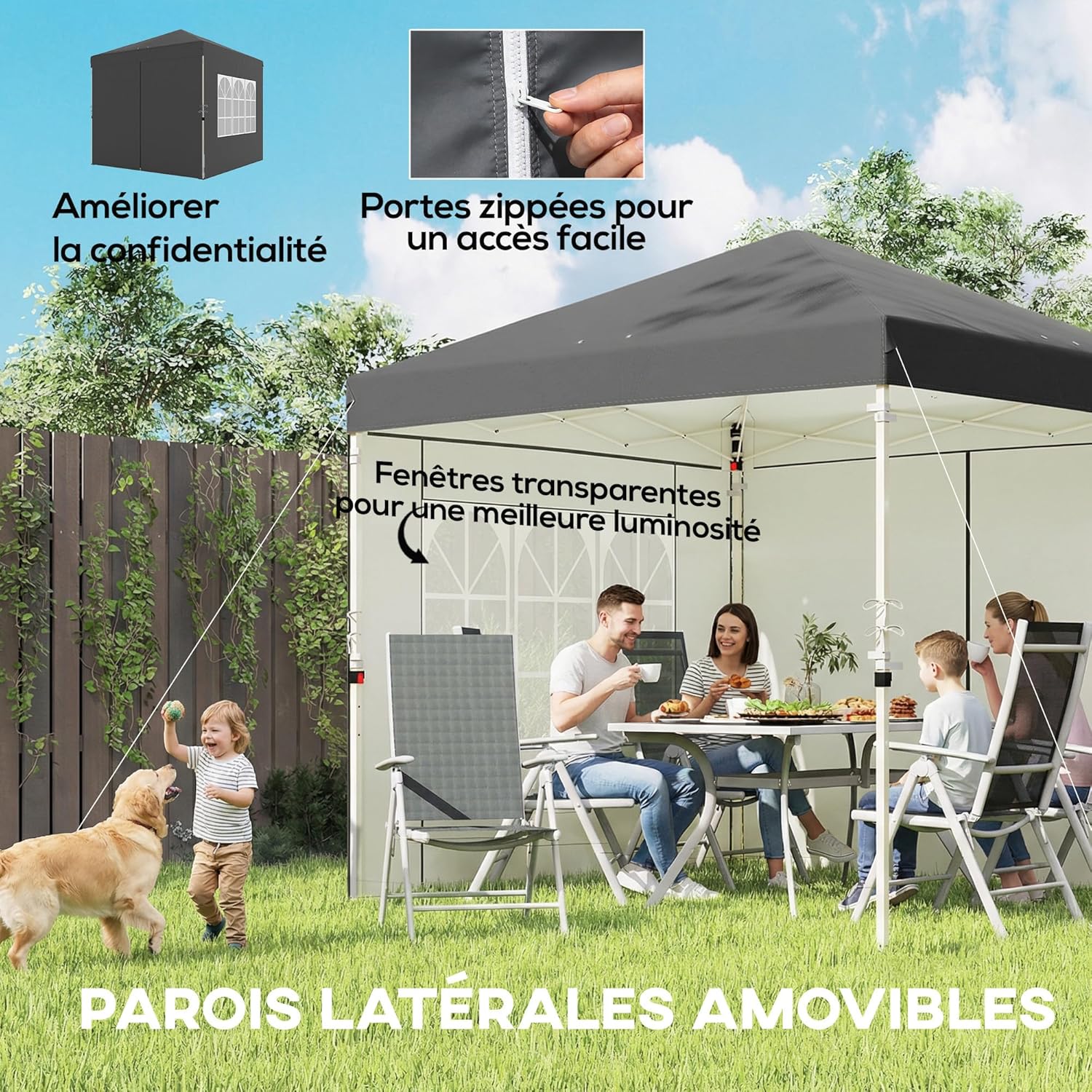 Outsunny - tonnelle pop-up Series - 2,5x2,5m - protection UV50+, 4 parois, sac transport, hauteur réglable
