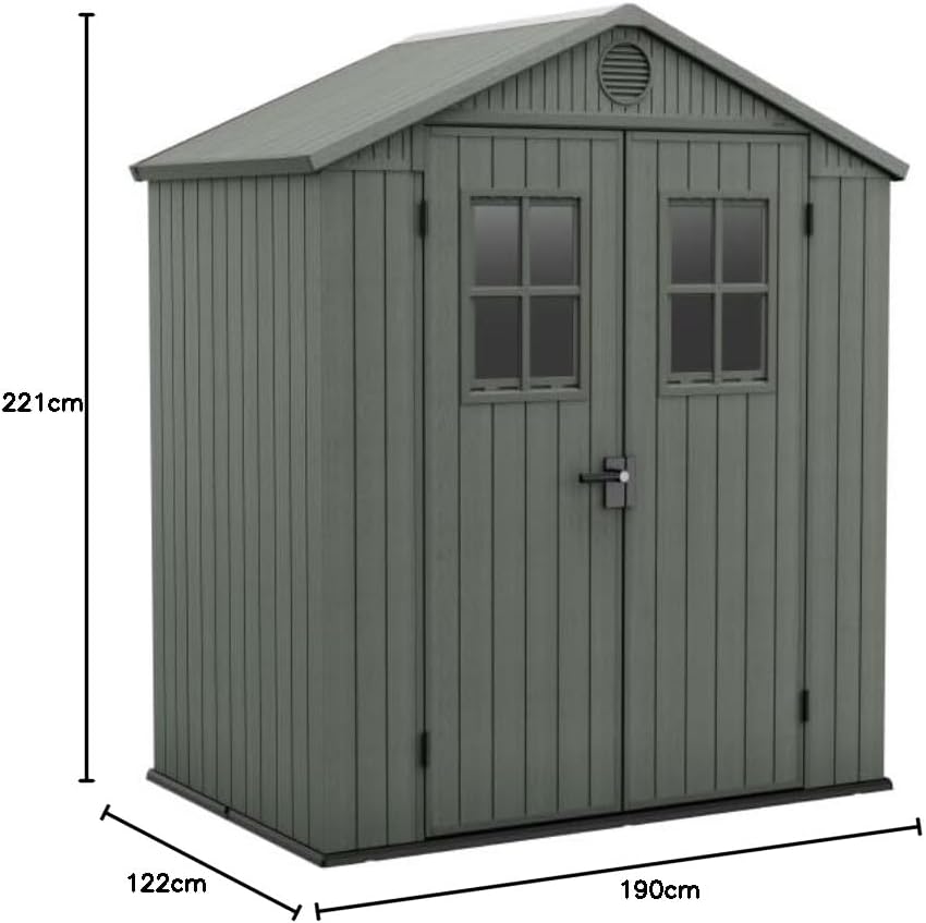 Keter - Darwin 6x4 - 190x122x221 cm - effet bois, vert sauge, 2,2 m²
