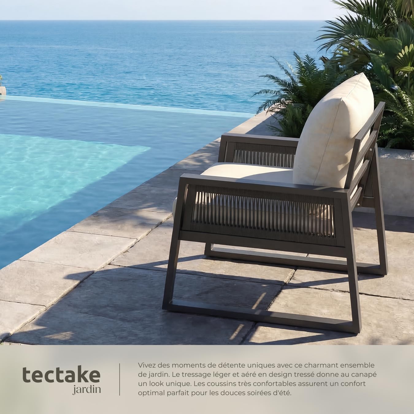 tectake - Lot fauteuils extérieur - alu époxy, coussins épais, x2, confort