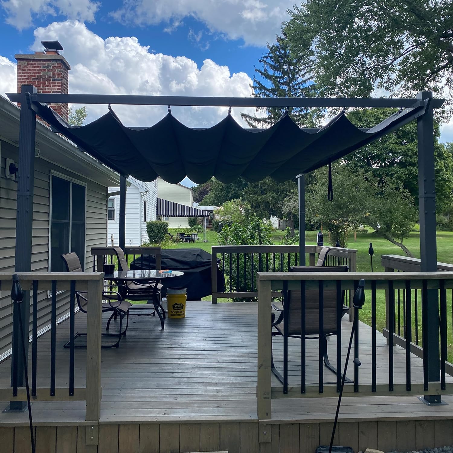 PURPLE LEAF - Pergola aluminium - 4,8x3,5m - toit coulissant, tissu teint en fil, gris