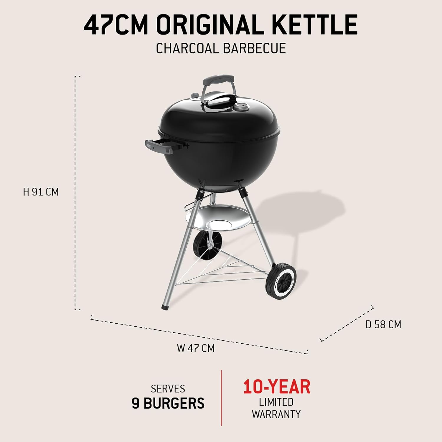 Weber - Original Kettle série - 47 cm - acier émaillé, One-Touch, thermomètre, roulettes