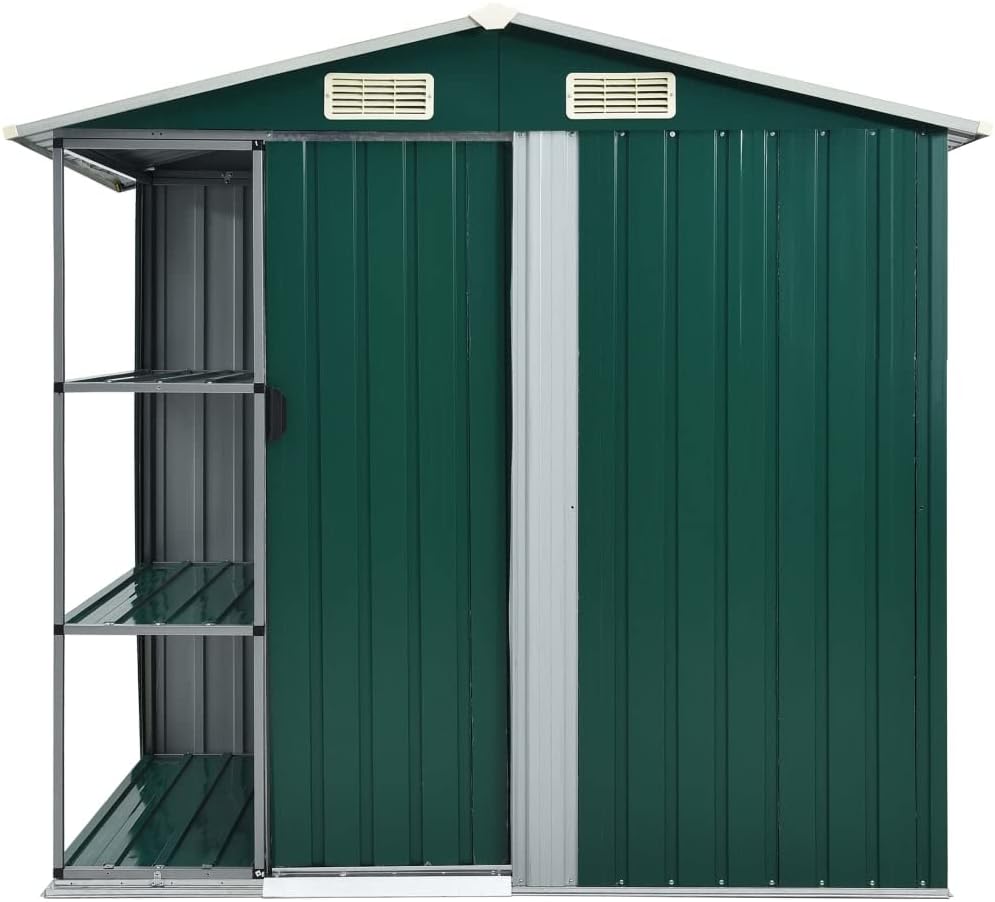 LAPOOH - Abri de Jardin avec étagère, 205x130x183 cm, fer, vert