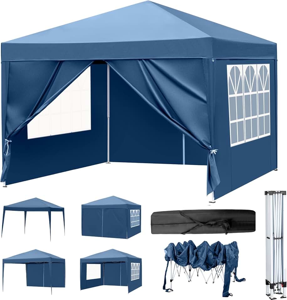 LEADZM - tonnelle pliante série pop-up - 3x3m - imperméable, UV 50+, 4 côtés, acier, hauteur réglable