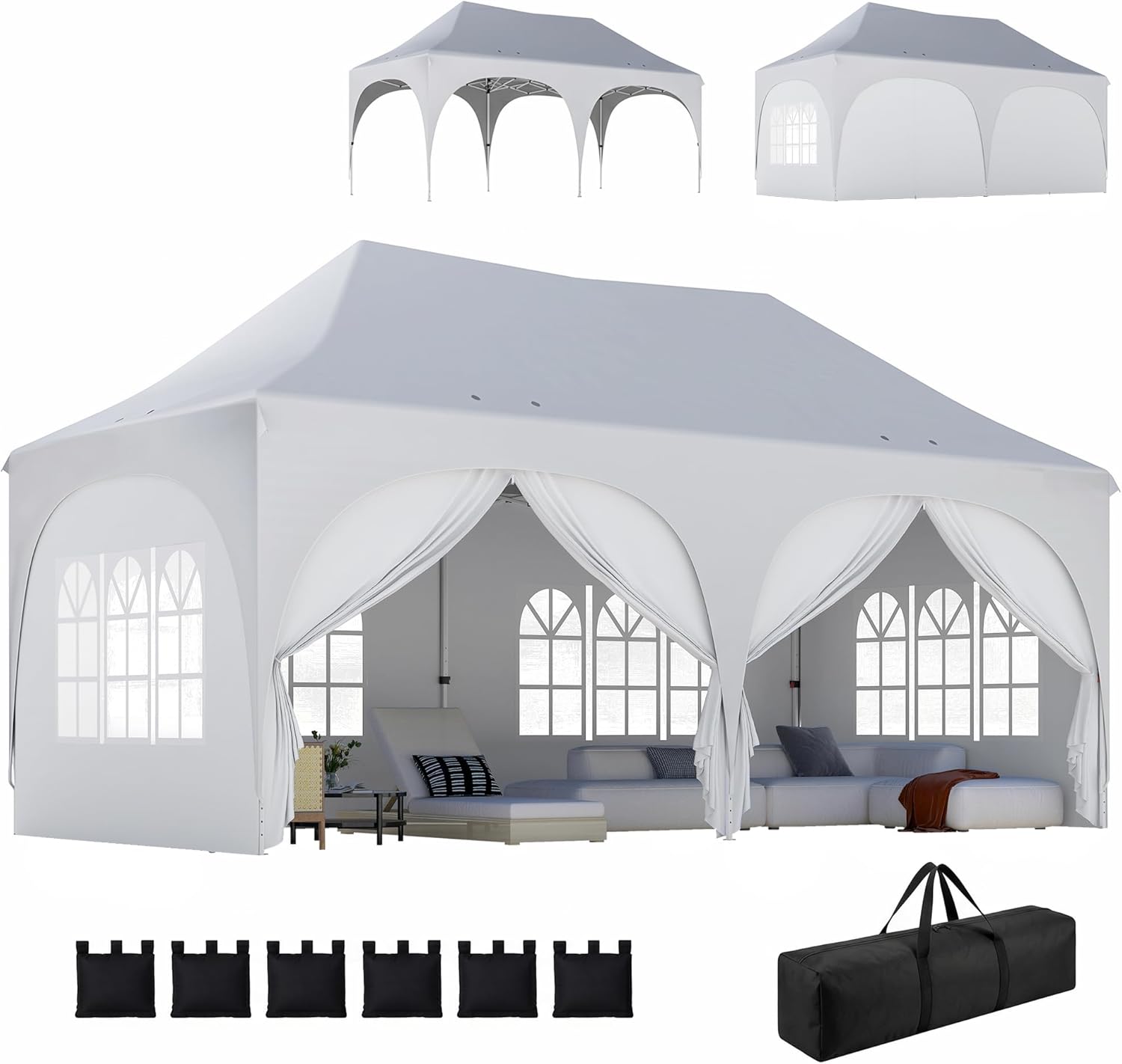 Outsunny - tonnelle pliante 3x6m, imperméable, anti-UV, 6 parois