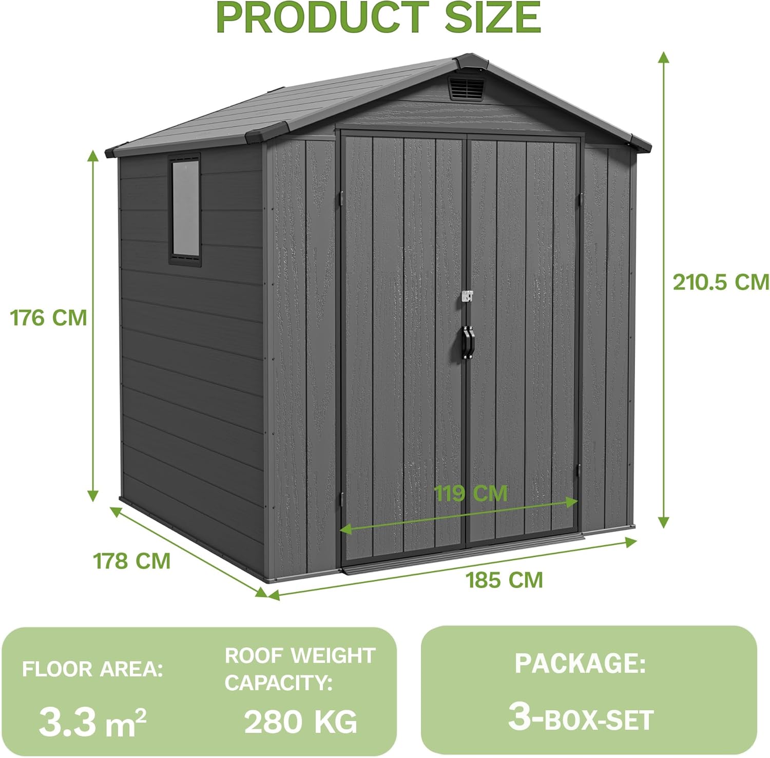 Triumphkey - abri de jardin plastique 1,8x1,8m, porte verrouillable, résistant intempéries