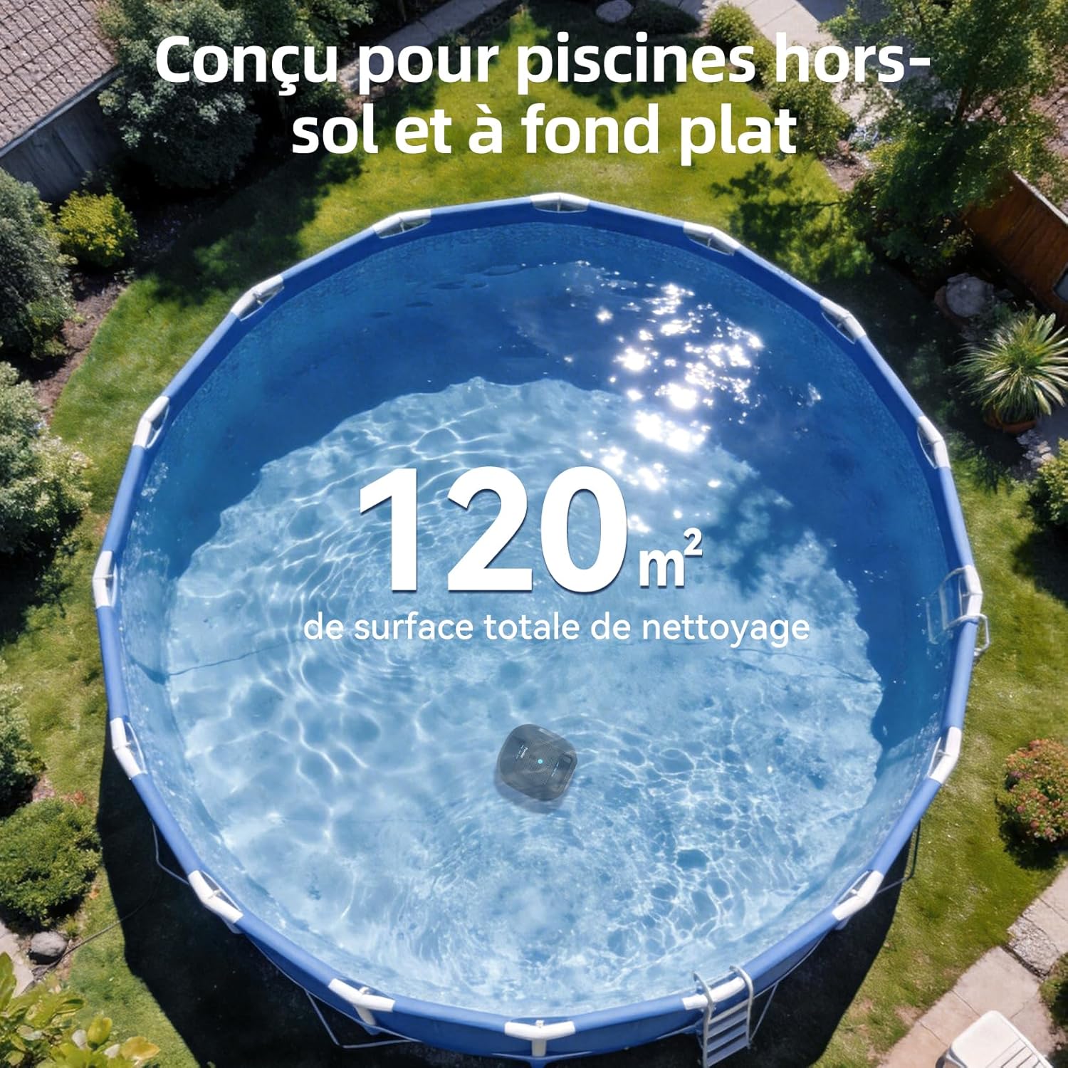 (2026 Nouveau) Pondee X2 Robot Piscine sans Fil avec 200 Min Autonomie, Aspirateur Piscine Hors Sol Stationnement Automatique, Recharge Rapide 3.3 h, pour Piscines Hors-Sol et Enterrées jusqu'à 120 m²