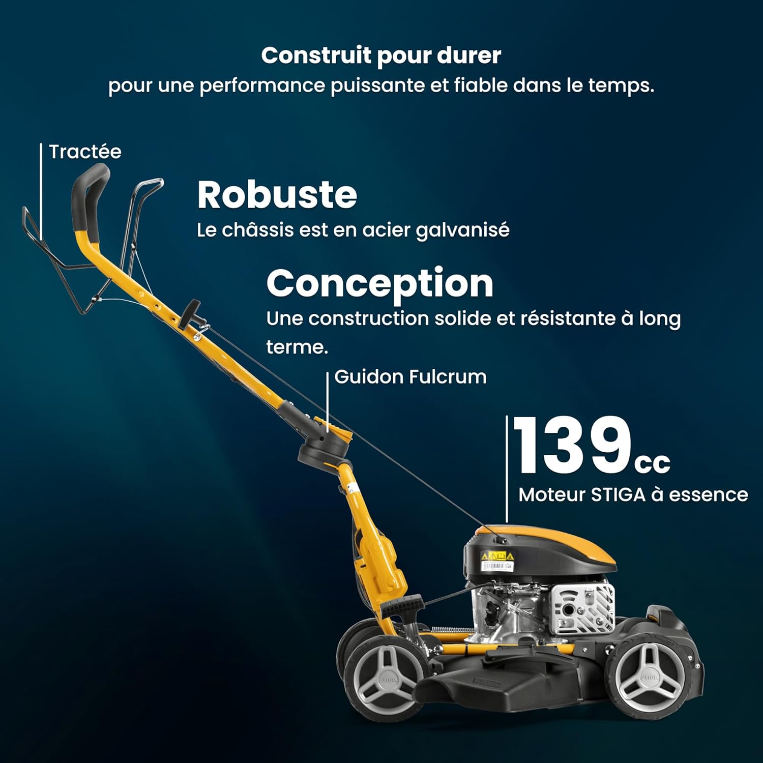 STIGA - Multiclip 747 SD - 45 cm - 139 CC, mulching intégré, guidon Fulcrum