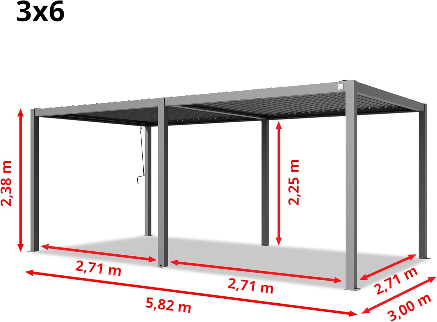 Primeyard - Pergola série Acier - 3x6 m - alu, lames orientables, gris