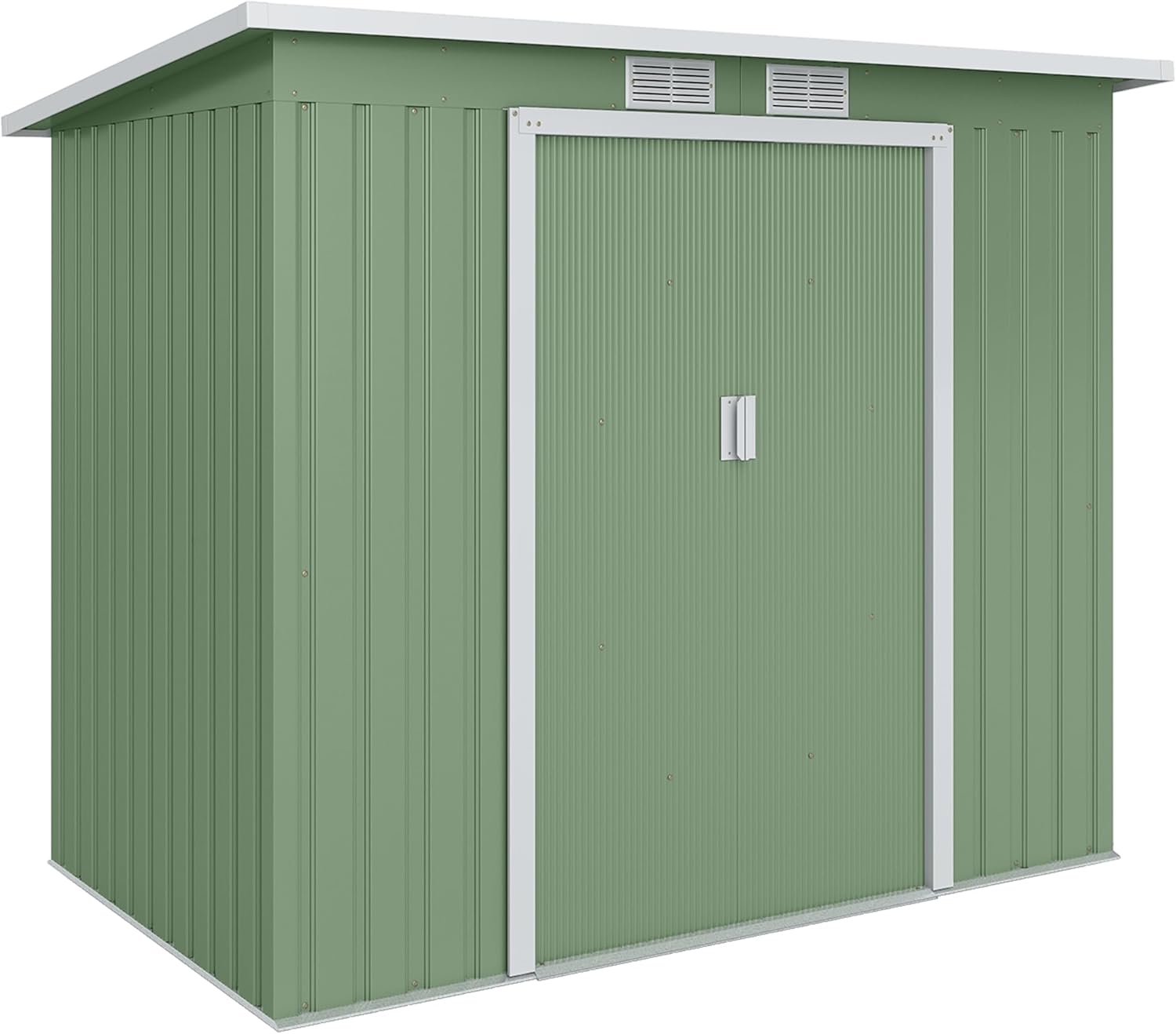 Outsunny Abri de Jardin en Acier galvanisé L 2,77 m² avec kit de Fondation 213 x 130 x 172 cm, cabane de Jardin cabanon Rangement Outils Portes coulissantes verrouillables et aérations, Vert