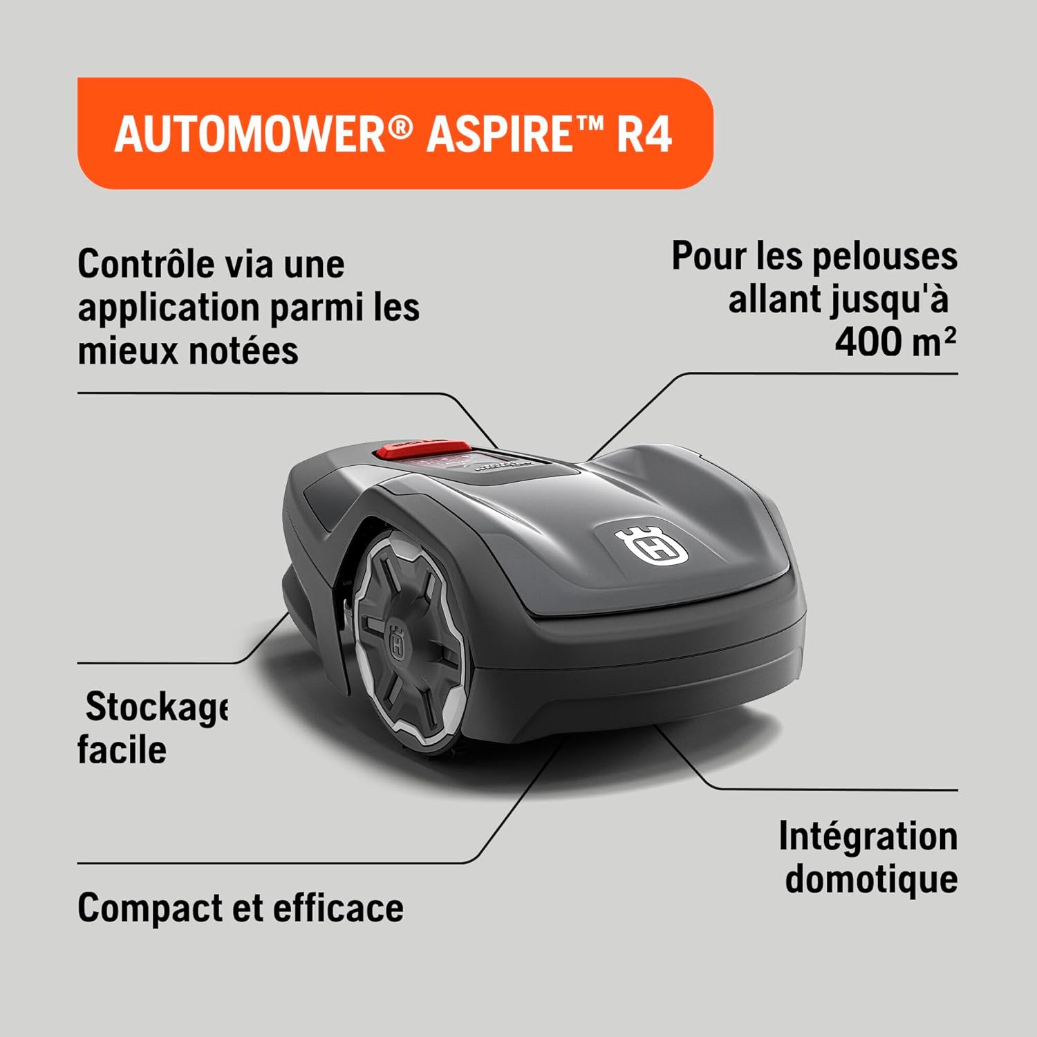 Husqvarna - Automower Aspire R4 - 400 m² - robot connecté Wi-Fi, Bluetooth, commande vocale