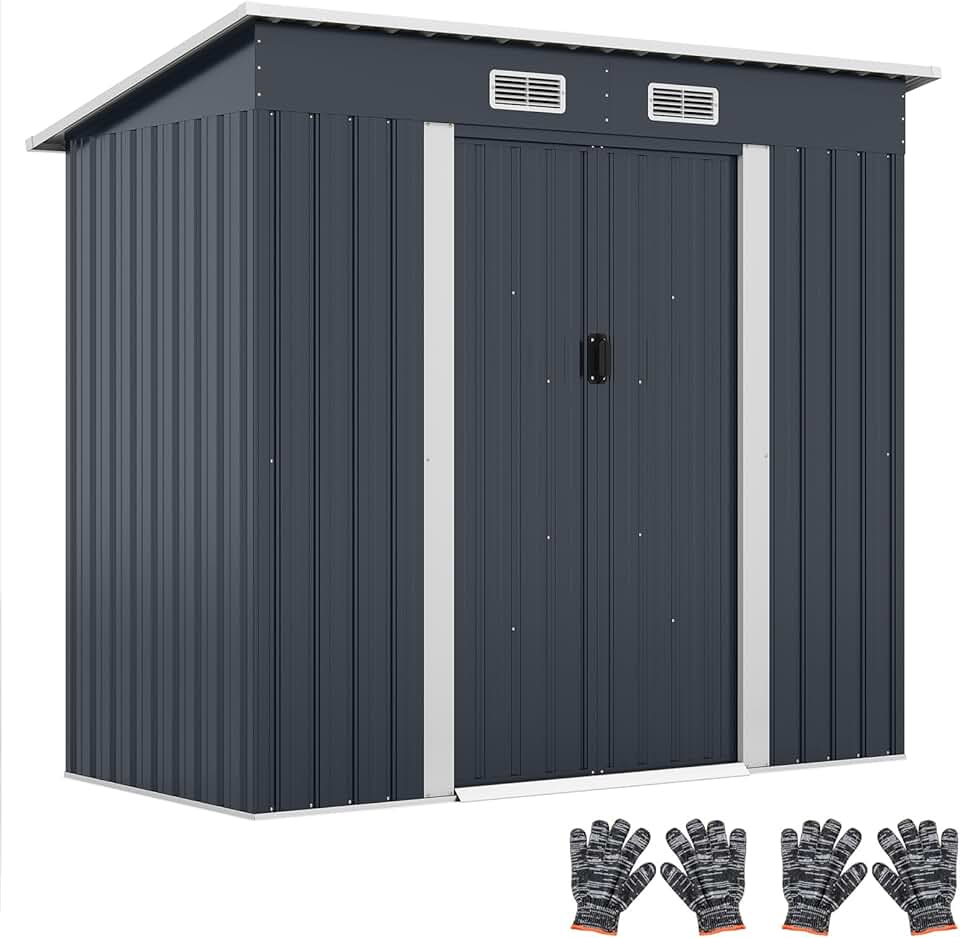COSTWAY - Abri de Jardin métal - 2 m² - Porte coulissante, toit incliné, 4 aérations, fondation