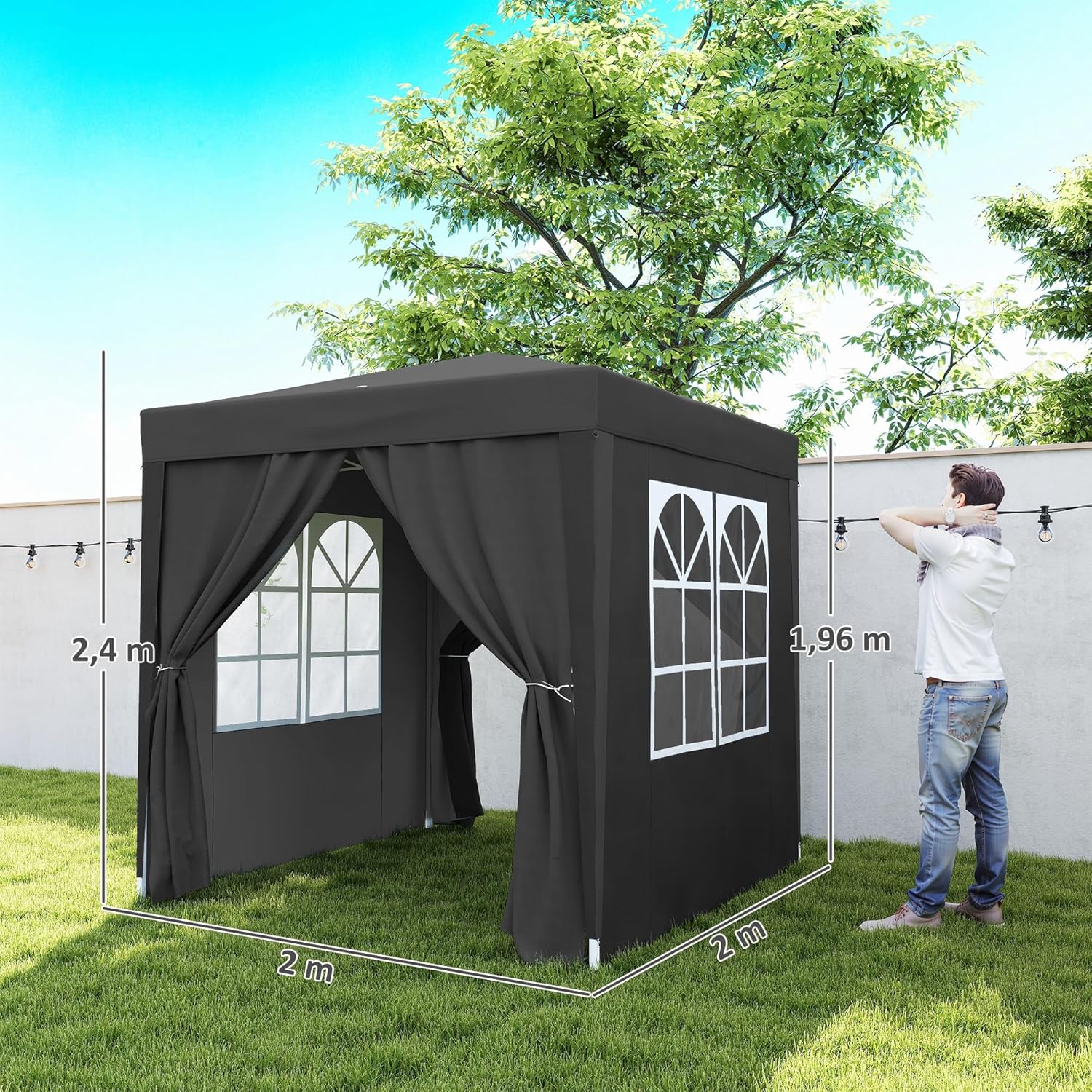 Outsunny - Tonnelle pliante 2x2m - hauteur réglable, 4 côtés, UV