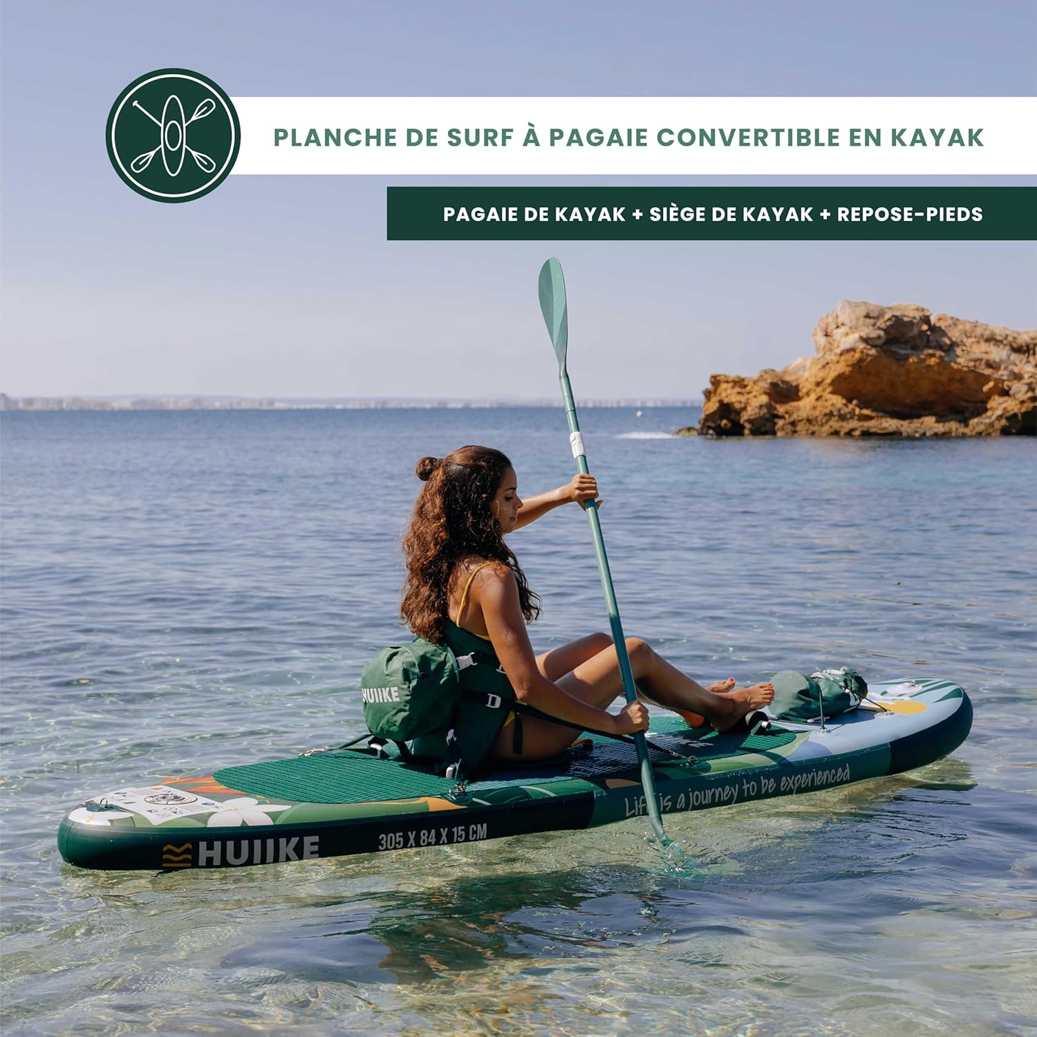 HUIIKE - Paddle gonflable adulte série stable - 305x84x15 cm - Accessoires inclus, supporte 130 kg