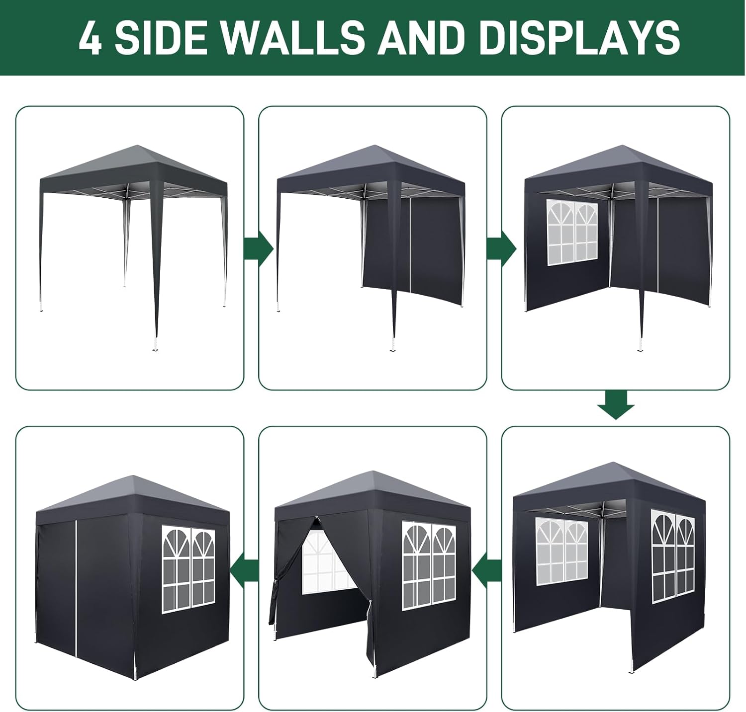 LEADZM - Pop-up série - 2x2m - Barnum imperméable, réglable, UV 50+, acier, 4 côtés coupe-vent