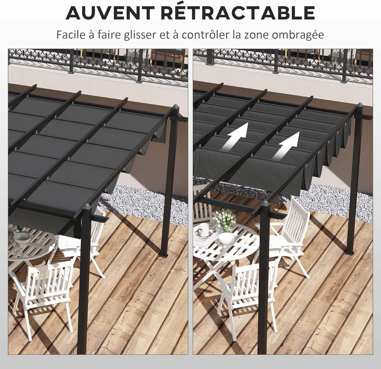 Outsunny - pergola aluminium rétractable 3,6x6m terrasse gris foncé