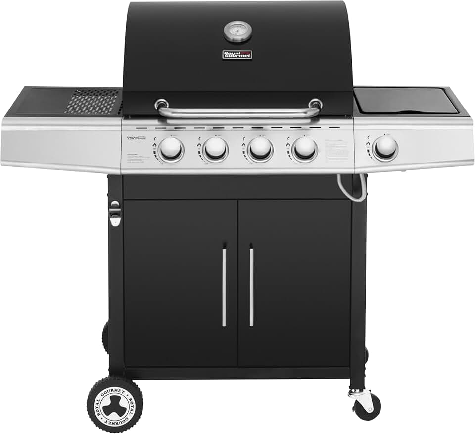 Royal Gourmet – Barbecue Série 4+1 – 14,5kW, inox, tablettes, 2 portes