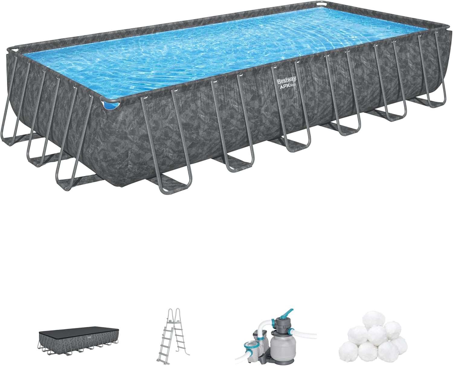 Bestway Piscine Hors Sol rectangulaire APX 365-732 cm x 366 cm x 132 cm - Gris foncé