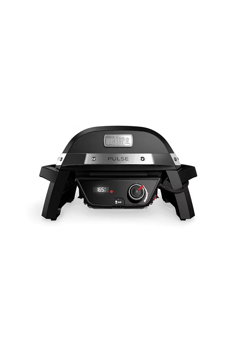 Gril électrique noir ou appareil de cuisson présenté sous plusieurs angles, au design compact avec surface chauffante et éléments de commande.