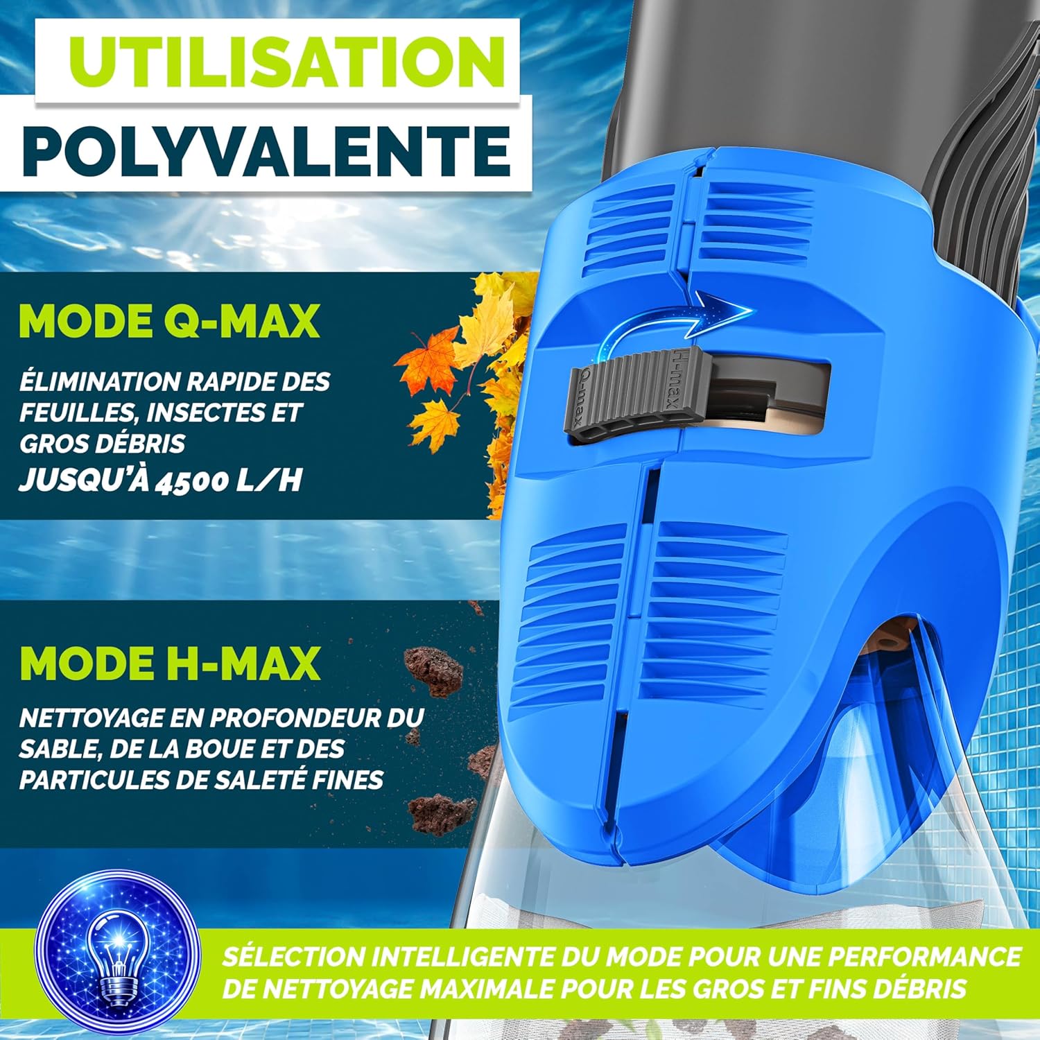 tillvex - Aspirateur piscine électrique - manche télescopique, filtre, autonomie 60min