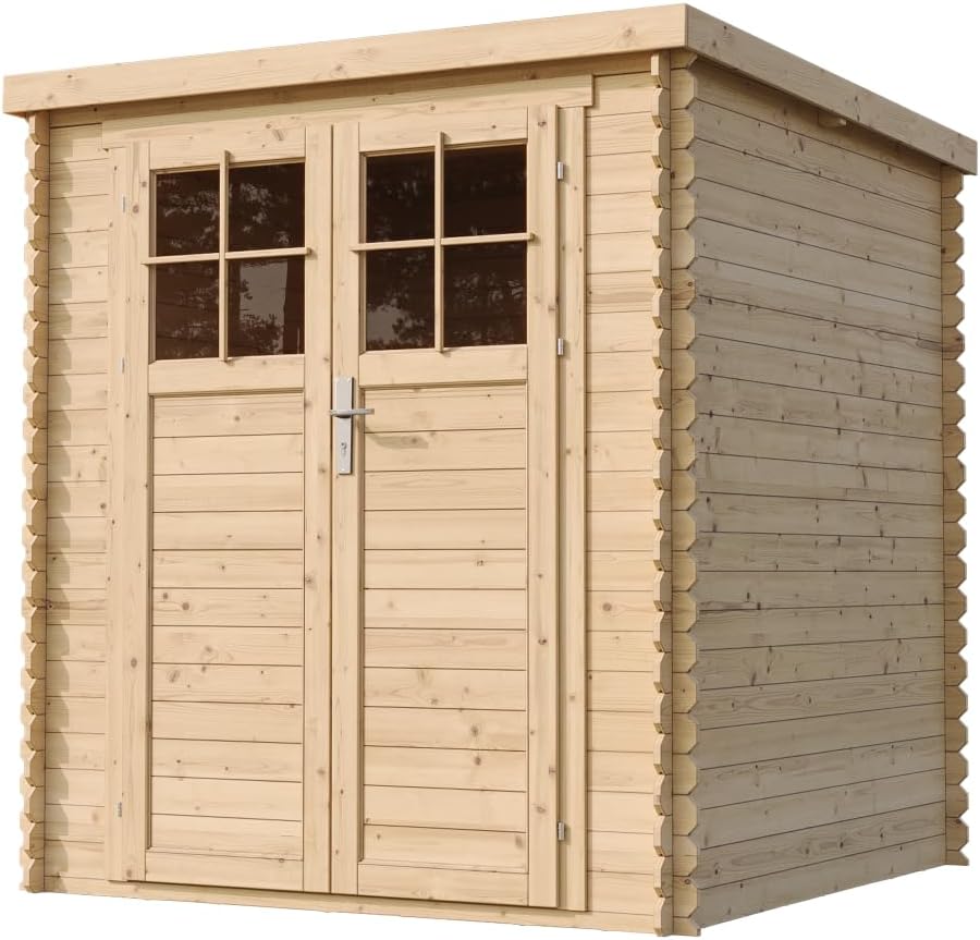 TIMBELA - Abri de jardin avec sol, 204x204x200 cm, bois traité, porte sécurisée, toit étanche M309F+M309G