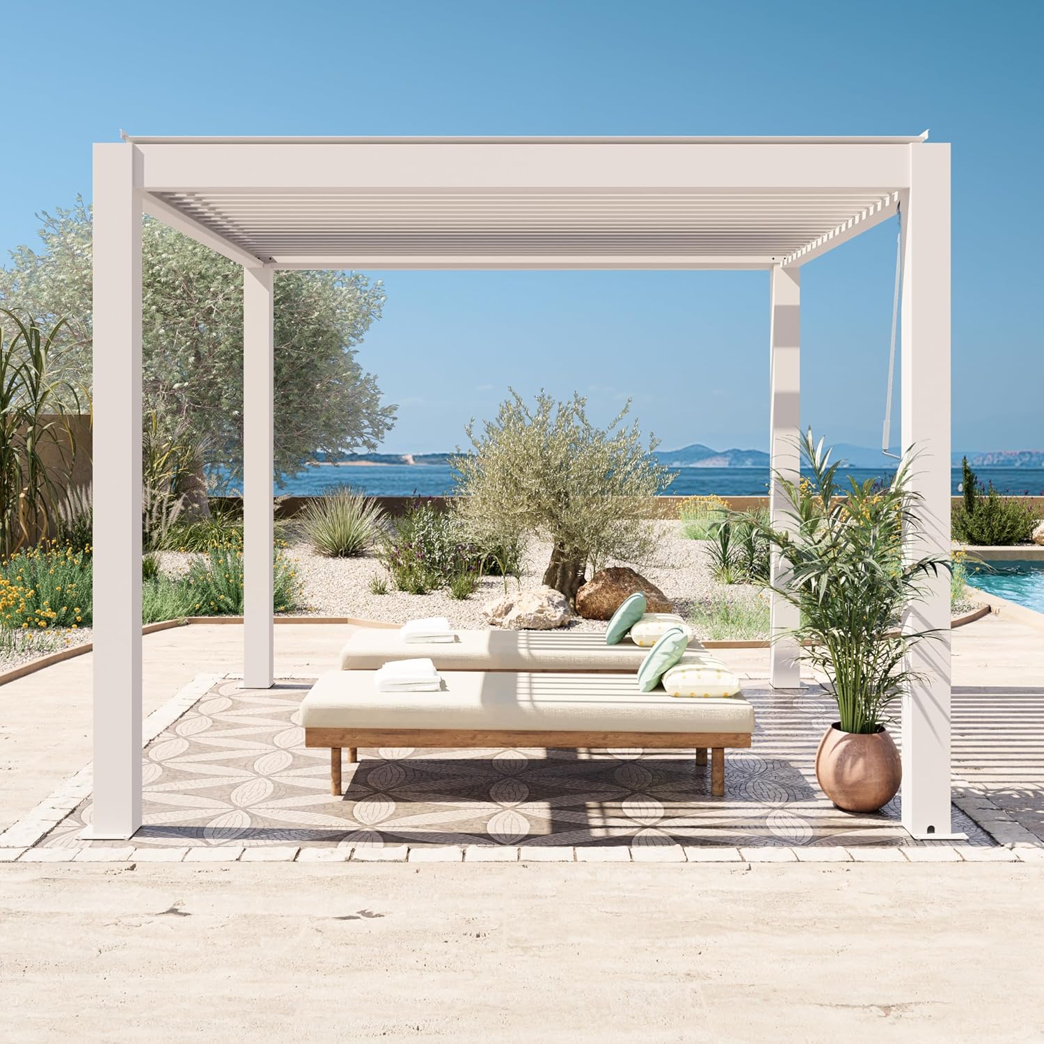 PRIMEYARD - pergola série pavillon - 3x3m - aluminium blanc, lames orientables