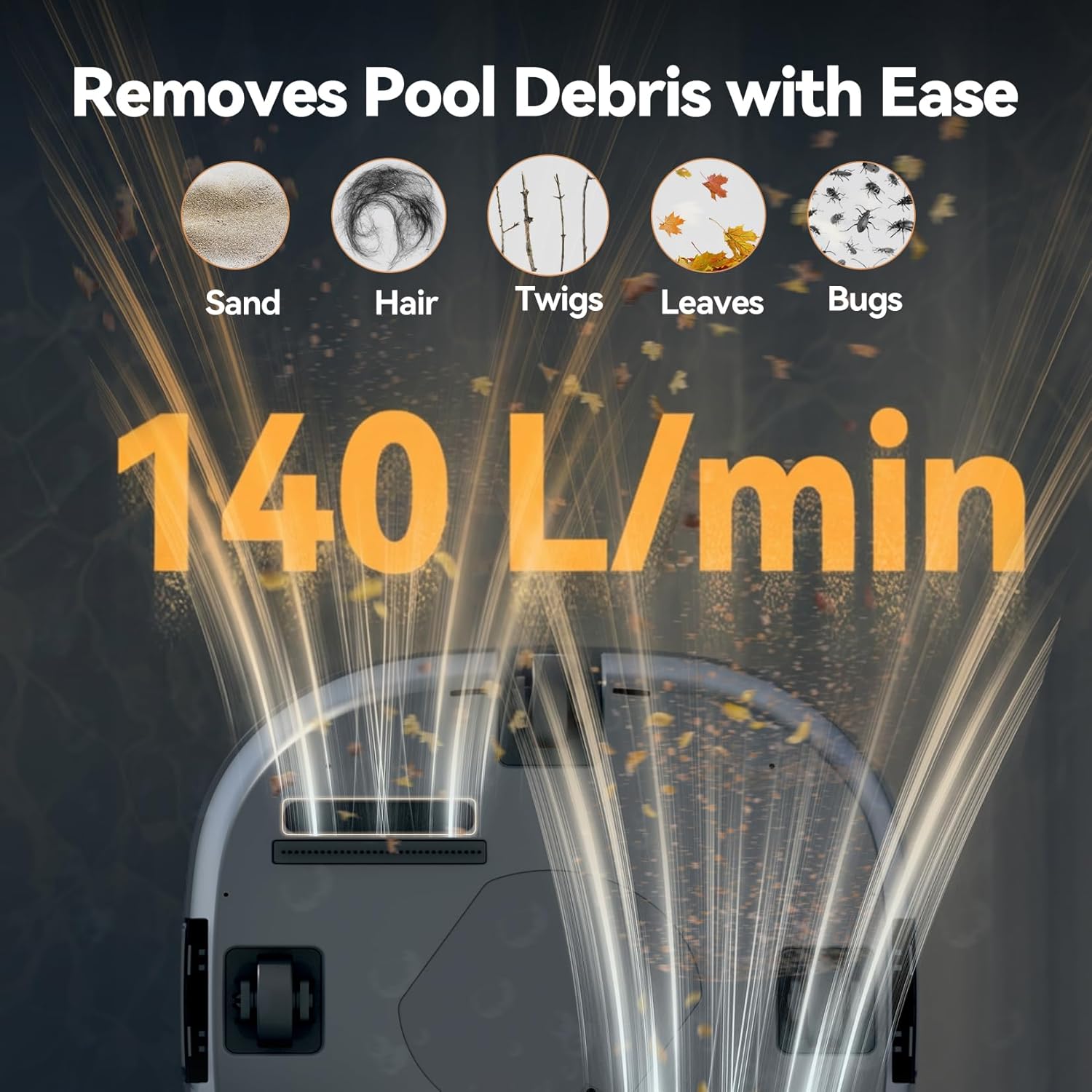 (Upgrade 2026) Coasteering Robot Piscine sans Fil, 200 Min Autonomie, 5200mAh, Aspiration 140 L/Min, Compatible Eau Salée & Douce, 2 Moteurs Brushless, Nettoyeur Automatique pour Piscines 120 m²