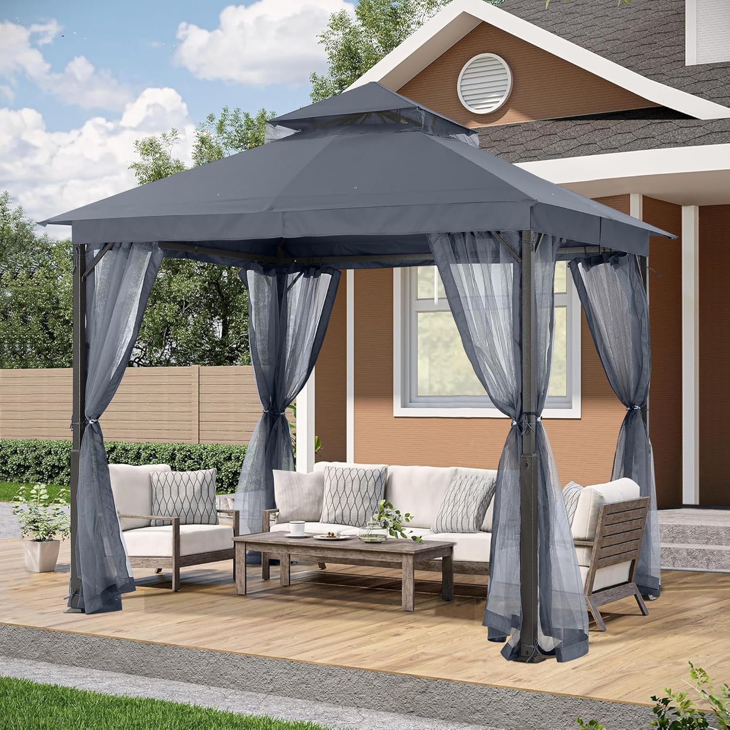 ABCCANOPY - Abri de jardin série terrasse - 2,4x2,4m - acier, moustiquaire, gris foncé