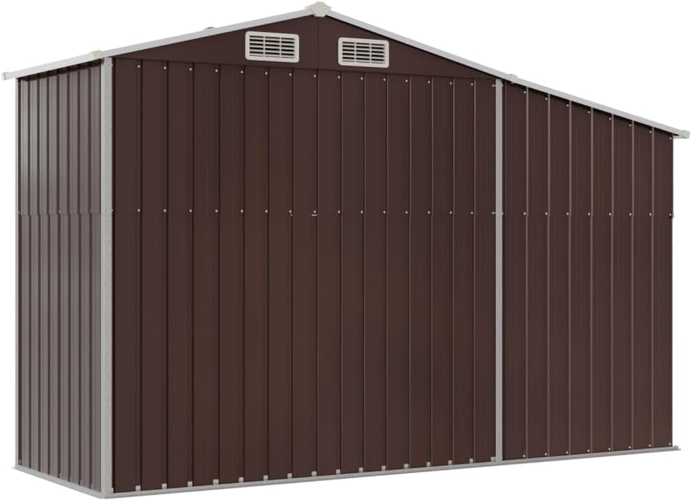 vidaXL Abri de Jardin, Cabane à Outils avec Poignées, Remise à Outils avec Toit Inclinable, Abri de Rangement Terrasse, Marron 277x93x179 cm Acier Galvanisé