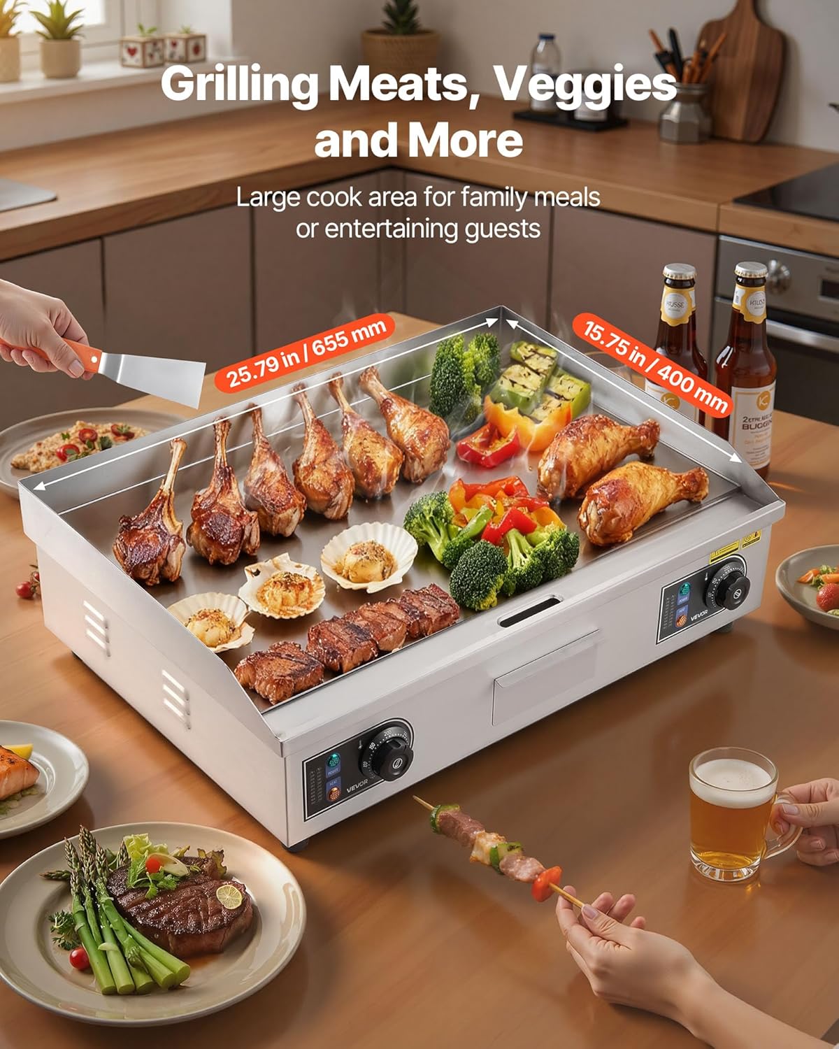 VEVOR - Plancha Électrique - 65,5x40 cm - 4000 W, température réglable, accessoires inclus