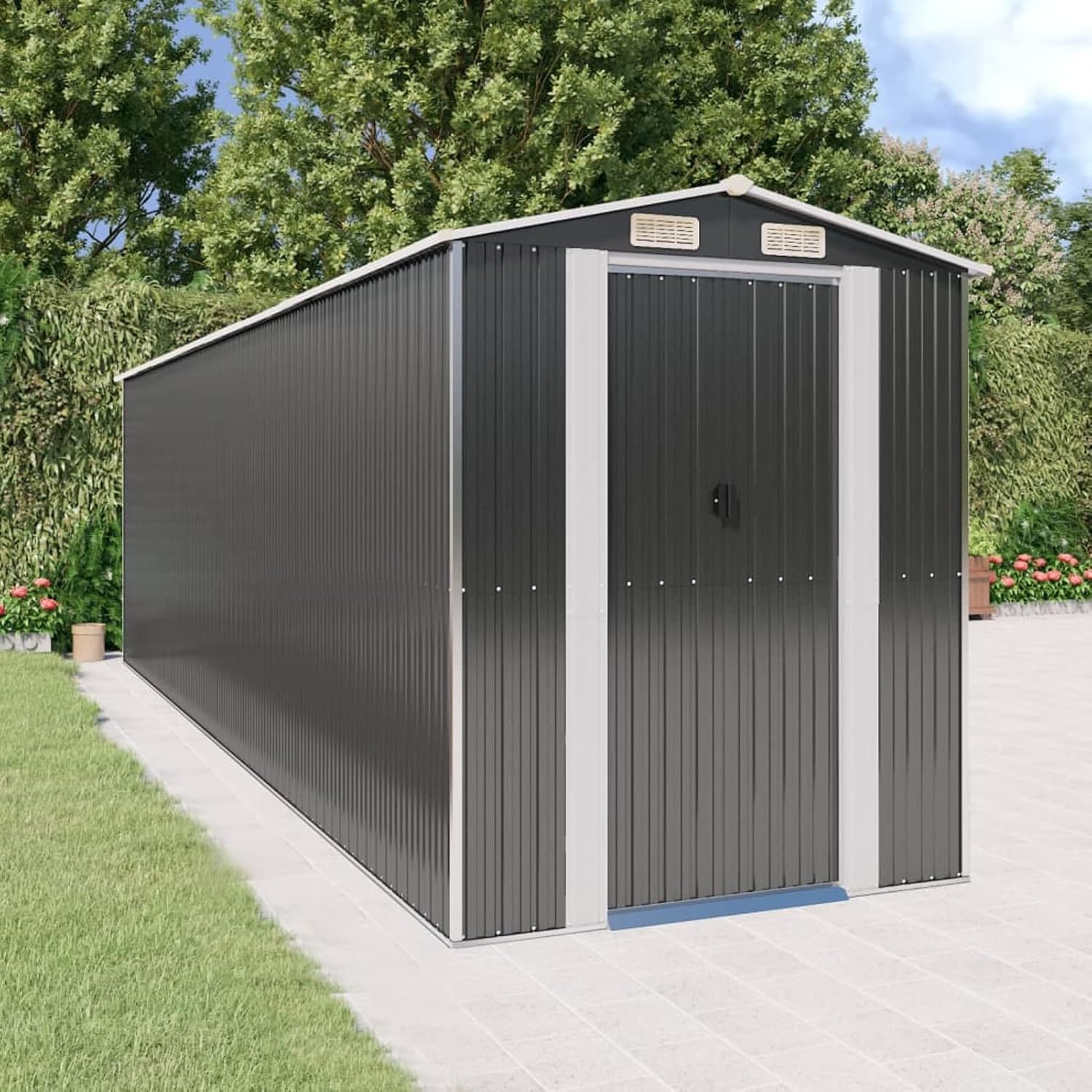 ShGaxin Abri de jardin, abris pour parcelles, abris de jardin, abri de jardin extérieur, maisons préfabriquées, acier galvanisé anthracite 192 x 689 x 223 cm