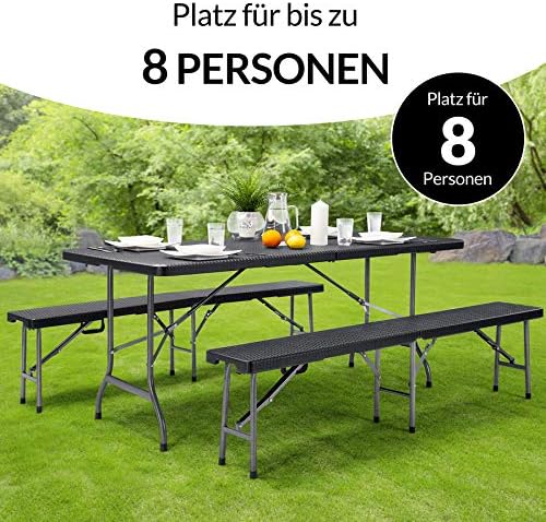 CASARIA - Ensemble table pliante 180cm, 2 bancs, 8 personnes, jardin, terrasse, camping