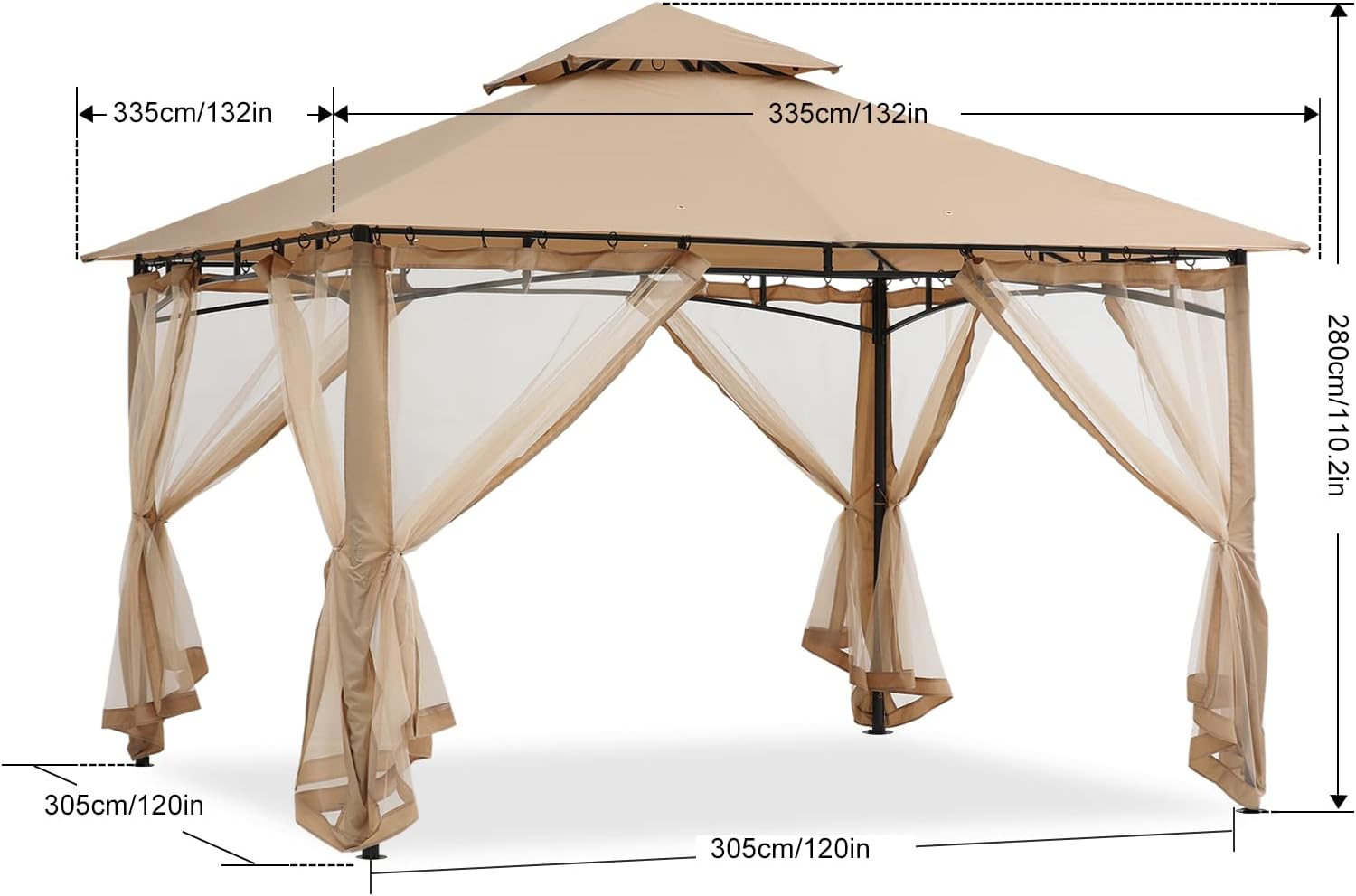 ABCCANOPY - tonnelle terrasse robuste - 3m x 3m - moustiquaire