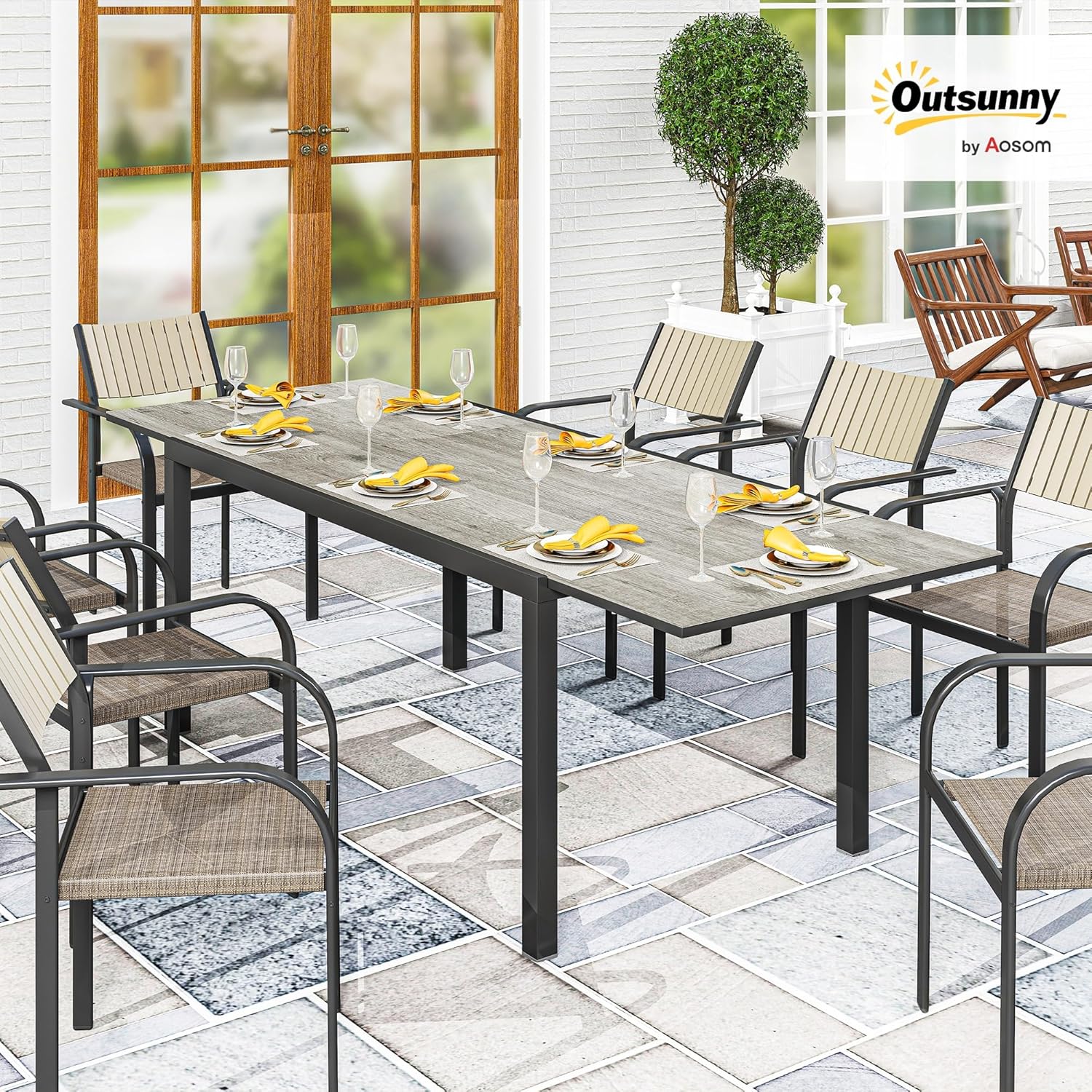 Outsunny - Table Extensible rectangulaire - 160/240 cm - aluminium, acier, 6-8 personnes