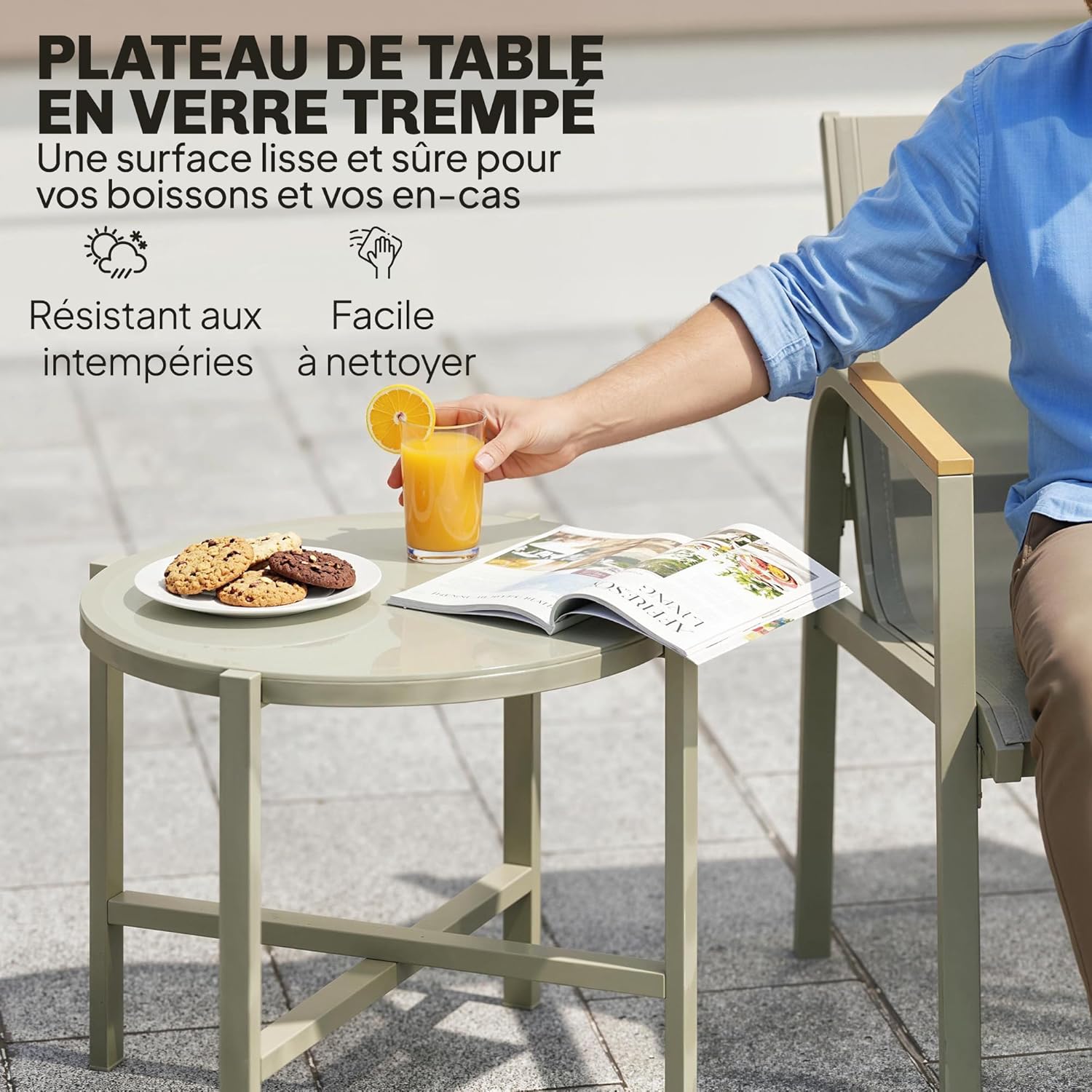 Outsunny - Salon de jardin 4 pièces textilène - 2 places, 2 fauteuils, table verre, vert