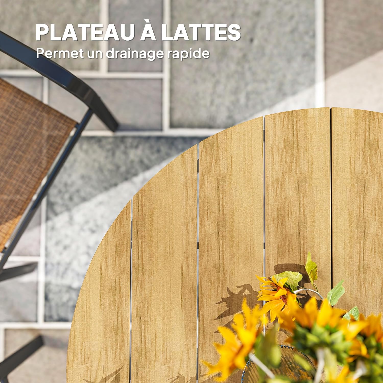 Outsunny - table ronde de jardin ø118 cm - aluminium, effet bois, pieds réglables