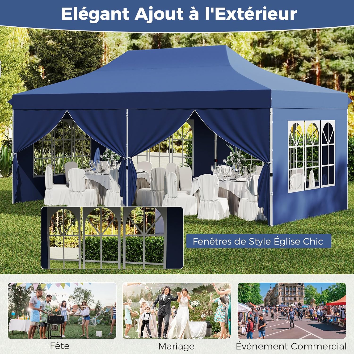 GOPLUS - tonnelle pliante - 3x6m - imperméable, sac de transport, 6 bâches