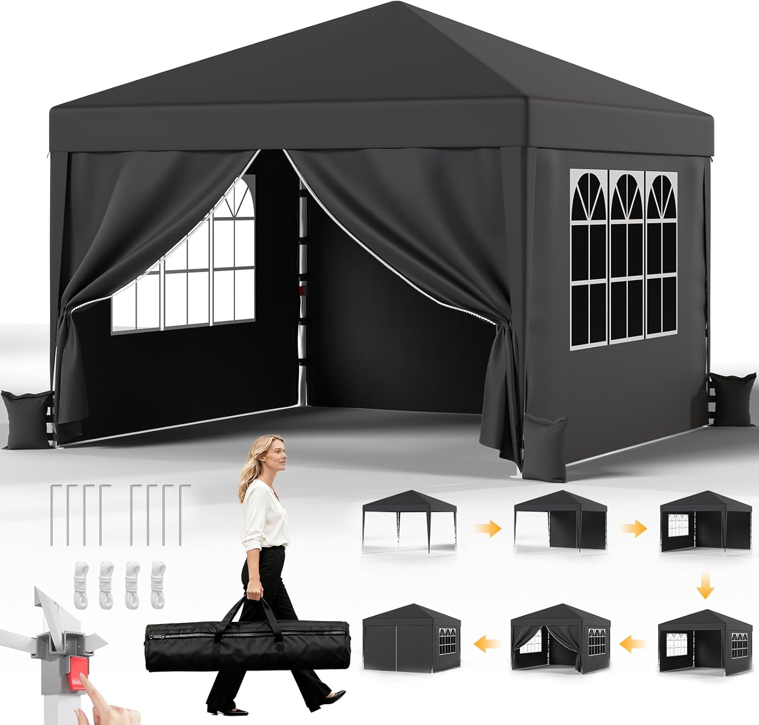 JUMMICO - tonnelle pliante - 3x3m - imperméable, hauteur réglable, anti-UV