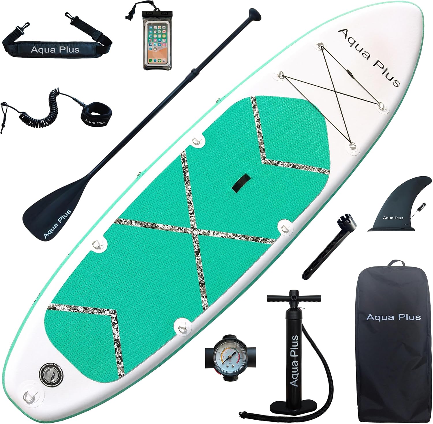 Aqua Plus - SUP gonflable 15cm - pagaie, pompe, sac, adulte